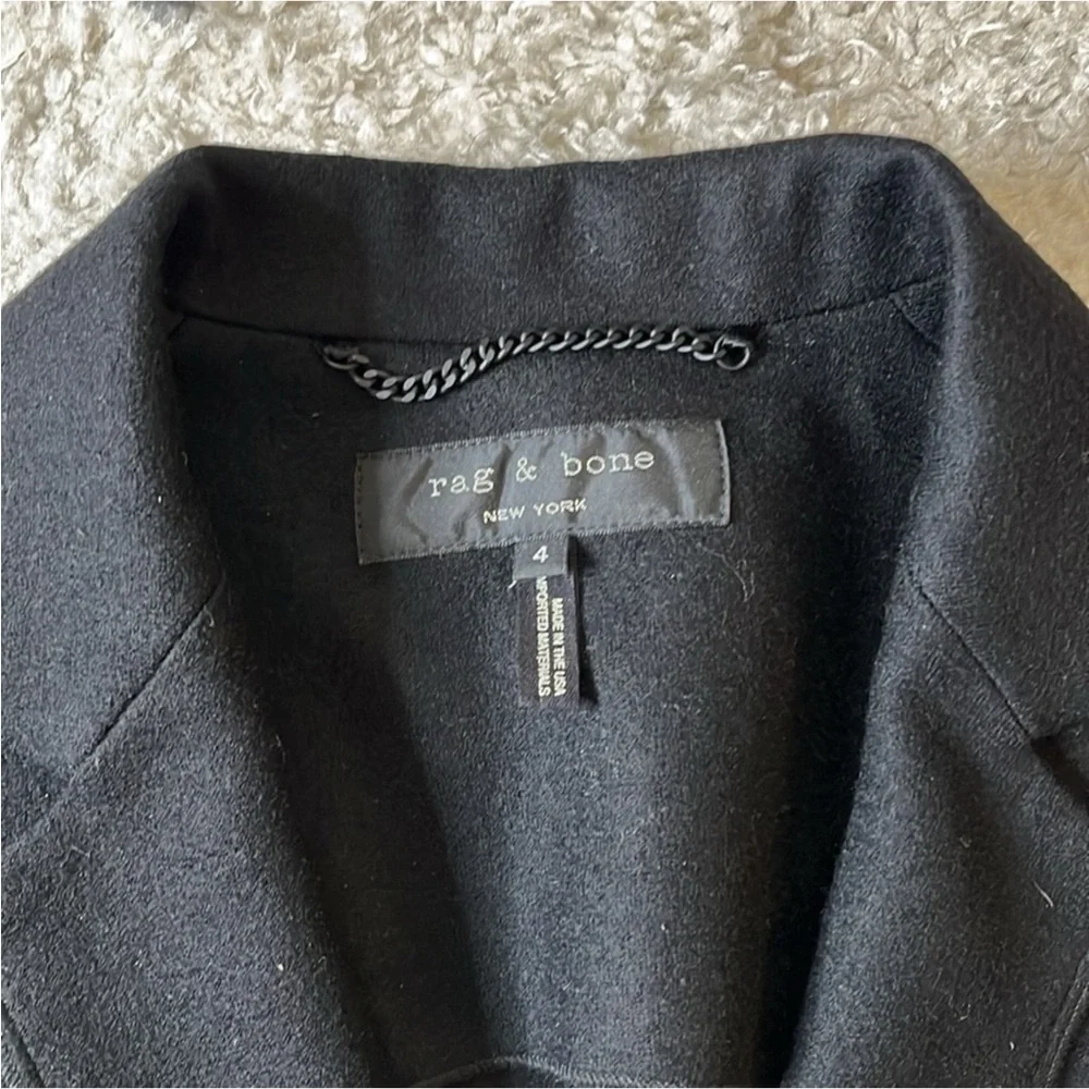 Rag & Bone Size 4 stylish and edgy 100 % wool black one button up blazer - Picture 6 of 12